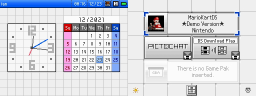 Nintendo DS BIOS screenshot with the Mario Kart DS Kiosk Demo inserted.
